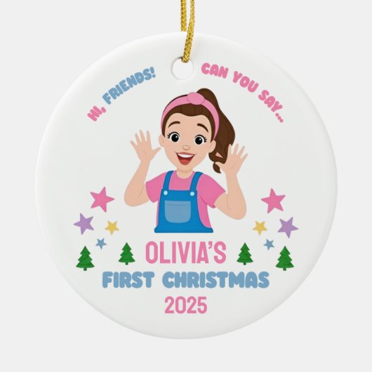 Baby's First Christmas Custom Name Keramisch Ornament (Voorkant)