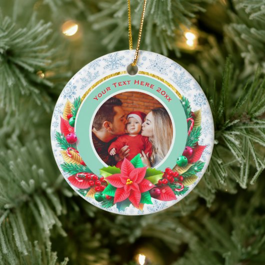 Baby's First Christmas Custom Name Photo Keepsake Keramisch Ornament (Boom)