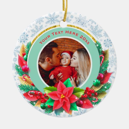 Baby's First Christmas Custom Name Photo Keepsake Keramisch Ornament (Voorkant)