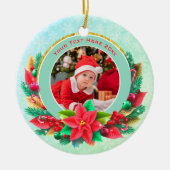 Baby's First Christmas Custom Name Photo Keepsake Keramisch Ornament (Voorkant)
