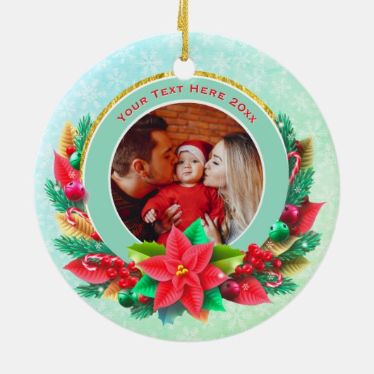 Baby's First Christmas Custom Name Photo Keepsake Keramisch Ornament (Achterkant)