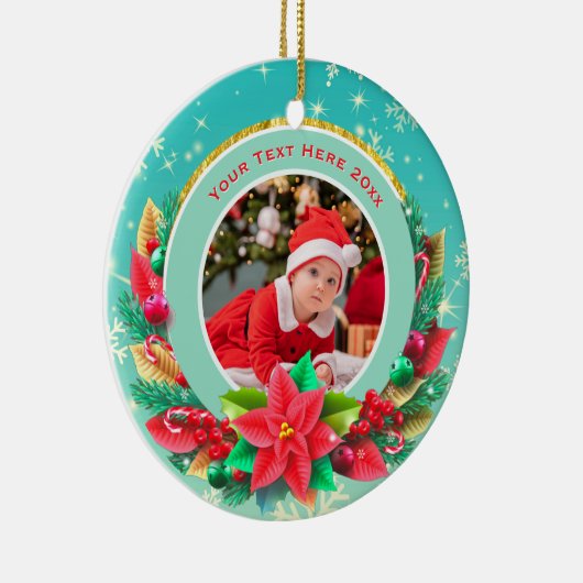 Baby's First Christmas Custom Name Photo Keepsake Keramisch Ornament (Rechts)