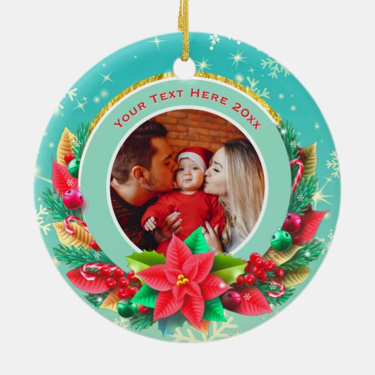 Baby's First Christmas Custom Name Photo Keepsake Keramisch Ornament (Achterkant)