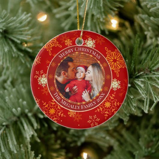 Baby's First Christmas Custom Name Photo Keepsake Keramisch Ornament (Boom)