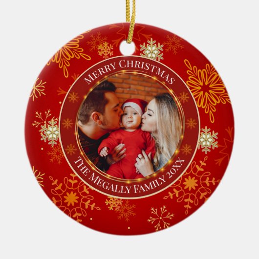 Baby's First Christmas Custom Name Photo Keepsake Keramisch Ornament (Voorkant)