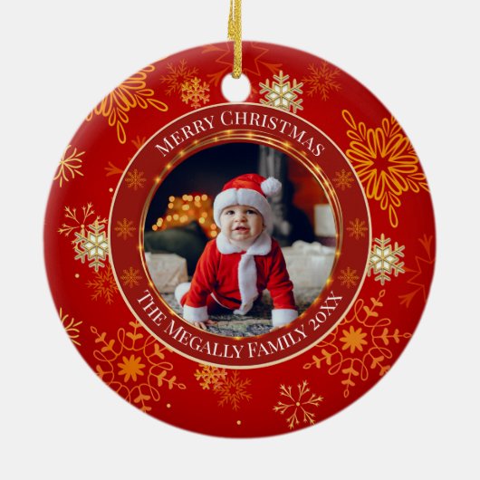 Baby's First Christmas Custom Name Photo Keepsake Keramisch Ornament (Achterkant)