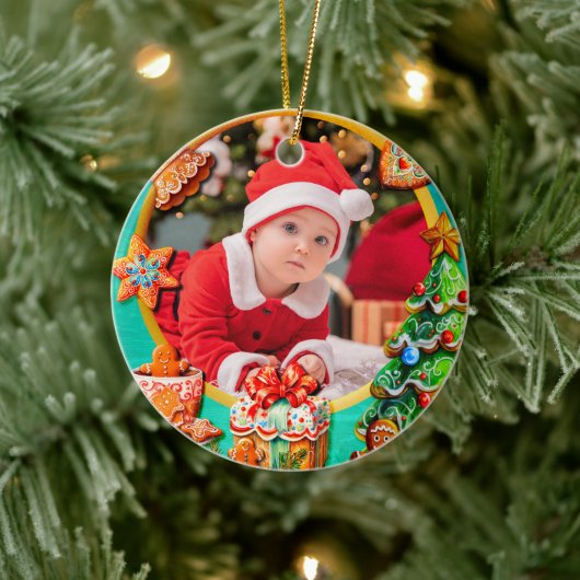 Baby's First Christmas Custom Name Photo Keepsake Keramisch Ornament (Boom)