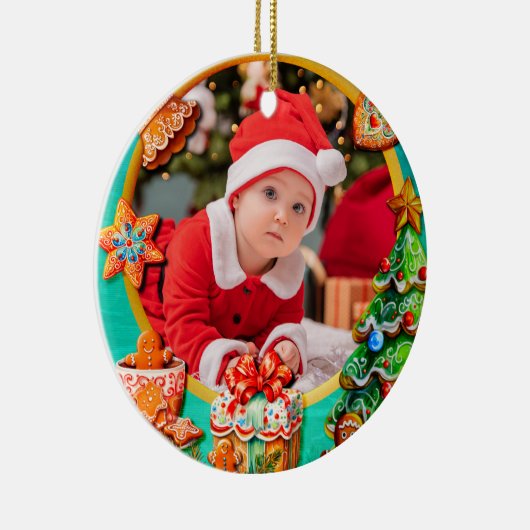 Baby's First Christmas Custom Name Photo Keepsake Keramisch Ornament (Rechts)