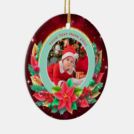 Baby's First Christmas Custom Name Photo Keepsake Keramisch Ornament (Rechts)