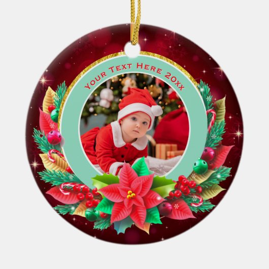 Baby's First Christmas Custom Name Photo Keepsake Keramisch Ornament (Voorkant)
