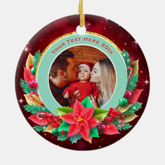 Baby's First Christmas Custom Name Photo Keepsake Keramisch Ornament (Achterkant)