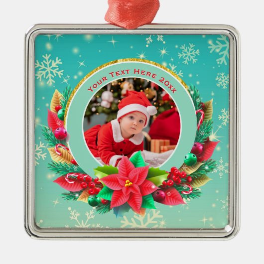 Baby's First Christmas Custom Name Photo Keepsake Metalen Ornament (Voorkant)