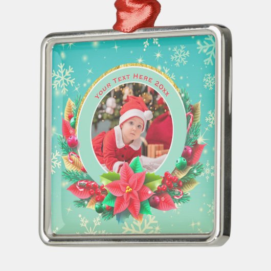 Baby's First Christmas Custom Name Photo Keepsake Metalen Ornament (Links)