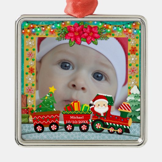 Baby's First Christmas Custom Name Photo Keepsake Metalen Ornament (Voorkant)
