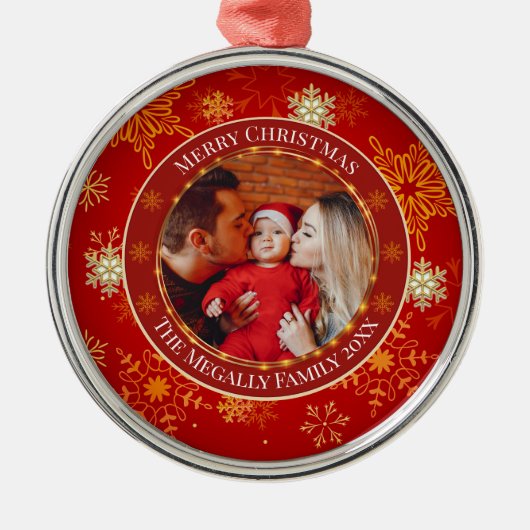 Baby's First Christmas Custom Name Photo Keepsake Metalen Ornament (Voorkant)