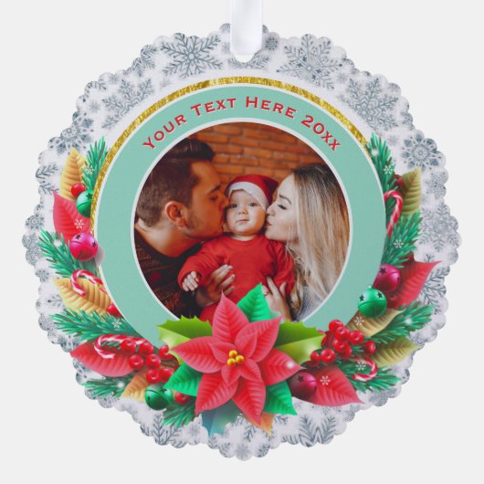 Baby's First Christmas Custom Name Photo Keepsake Ornament Kaart (Achterkant)