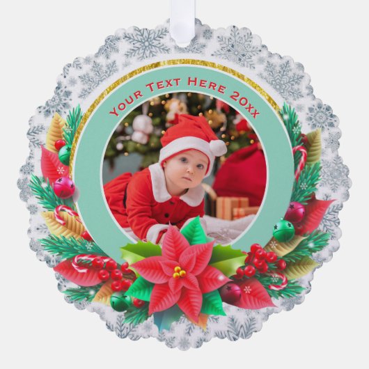 Baby's First Christmas Custom Name Photo Keepsake Ornament Kaart (Voorkant)