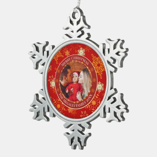 Baby's First Christmas Custom Name Photo Keepsake Tin Sneeuwvlok Ornament (Rechts)