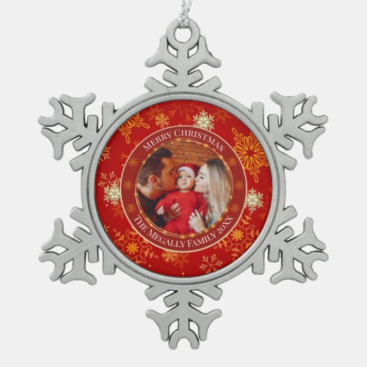 Baby's First Christmas Custom Name Photo Keepsake Tin Sneeuwvlok Ornament (Voorkant)