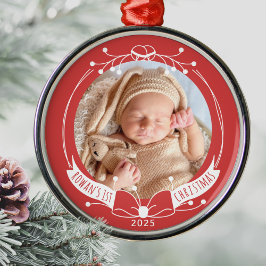 Baby's First Christmas Custom Name Year Photo Metalen Ornament