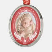Baby's First Christmas Custom Name Year Photo Metalen Ornament (Links)