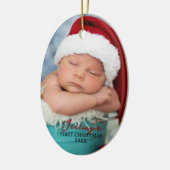 Baby's First Christmas Double Sided Photo Oval Keramisch Ornament (Links)