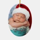 Baby's First Christmas Double Sided Photo Oval Keramisch Ornament (Voorkant)