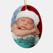 Baby's First Christmas Double Sided Photo Oval Keramisch Ornament (Achterkant)