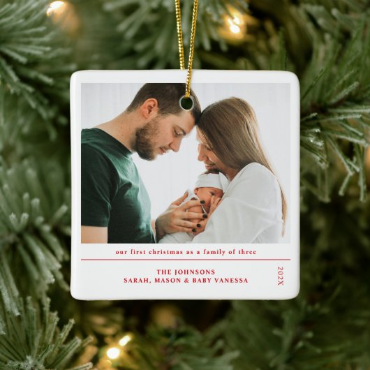 Babys First Christmas Family Birth Announcement Keramisch Ornament (Boom)