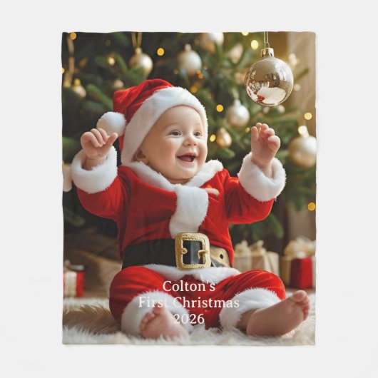 Baby's First Christmas Fleece Blanket Custom Photo (Voorkant)