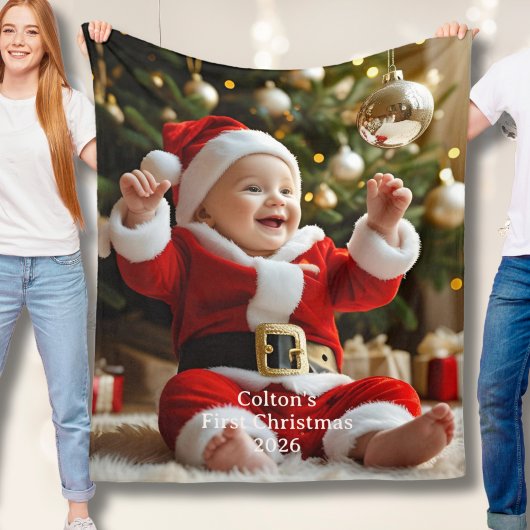Baby's First Christmas Fleece Blanket Custom Photo Deken