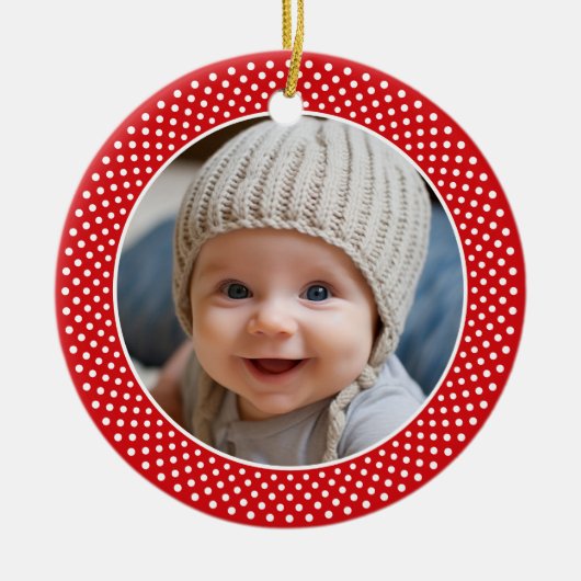 Baby's First Christmas - foto met naam op de rug Keramisch Ornament (Voorkant)