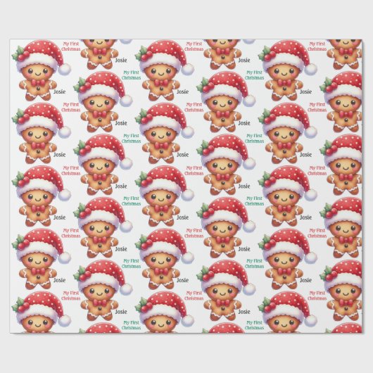 Baby's First Christmas Gingerbread Cookie Add Name Cadeaupapier (Vlak)