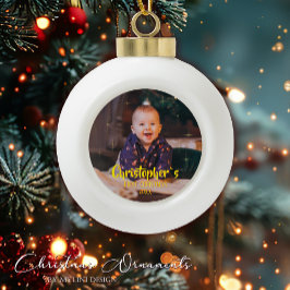 Babys First Christmas Gold Sparkle Stars Photo Keramische Bal Ornament