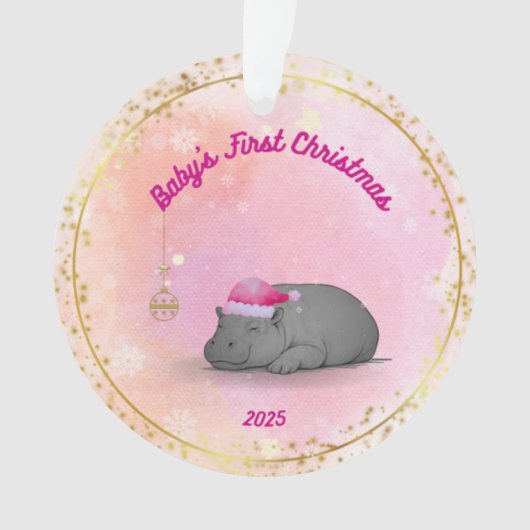 Baby's First Christmas-Hippo Ornament-Customizable Ornament (voorkant)