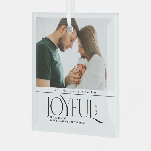 Babys First Christmas Joyful Birth Announcement Glas Ornament (Voorkant links)