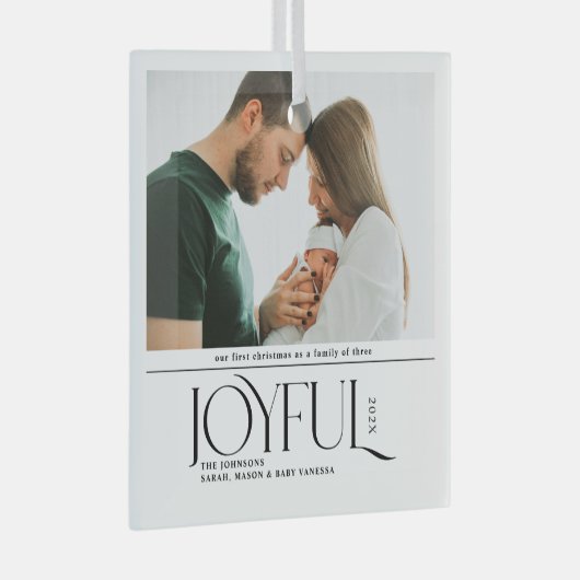 Babys First Christmas Joyful Birth Announcement Glas Ornament (Voorkant Rechts)