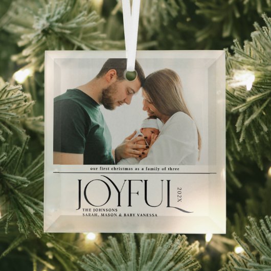Babys First Christmas Joyful Birth Announcement Glas Ornament (Insitu)