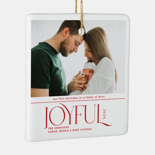 Babys First Christmas Joyful Birth Announcement Keramisch Ornament (Rechts)