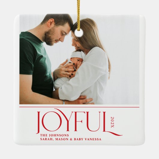 Babys First Christmas Joyful Birth Announcement Keramisch Ornament (Achterkant)