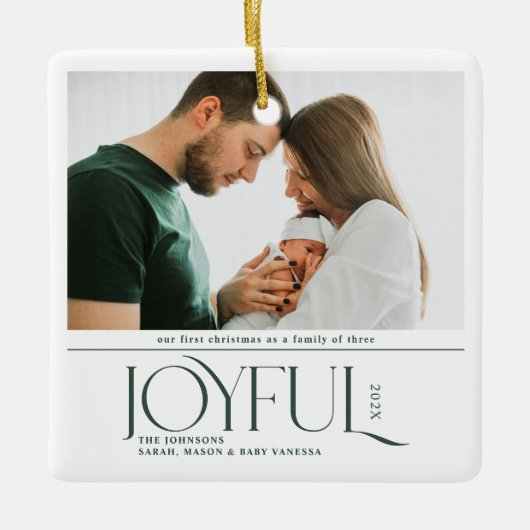 Babys First Christmas Joyful Birth Announcement Keramisch Ornament (Voorkant)