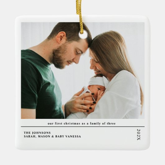 Babys First Christmas Joyful Birth Announcement Keramisch Ornament (Voorkant)