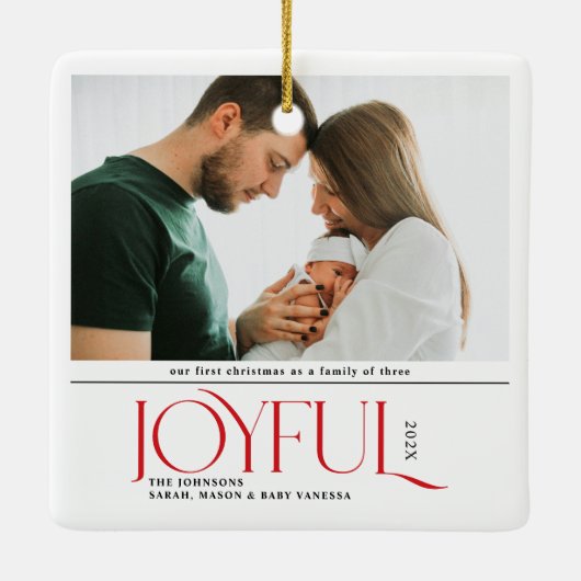 Babys First Christmas Joyful Birth Announcement Keramisch Ornament (Achterkant)