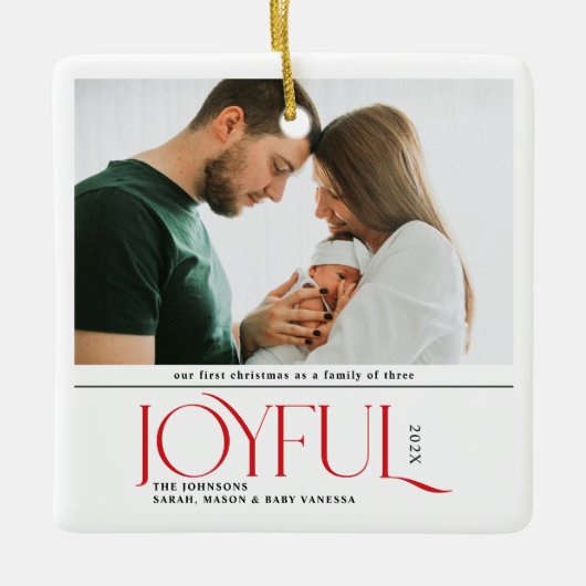 Babys First Christmas Joyful Birth Announcement Keramisch Ornament (Voorkant)