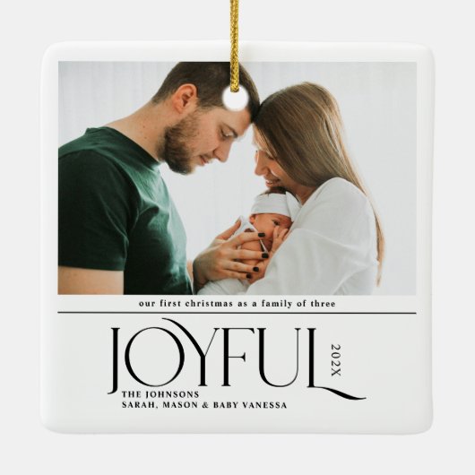 Babys First Christmas Joyful Birth Announcement Keramisch Ornament (Achterkant)