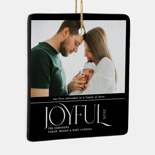 Babys First Christmas Joyful Birth Announcement Keramisch Ornament (Rechts)