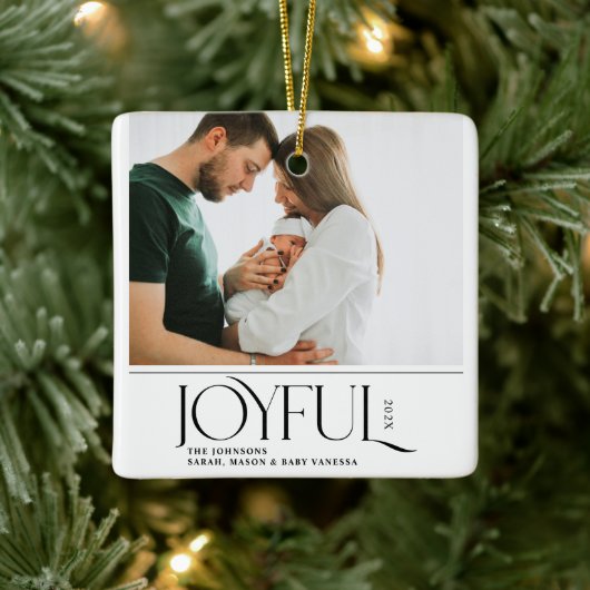 Babys First Christmas Joyful Birth Announcement Keramisch Ornament (Boom)