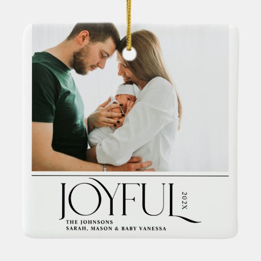 Babys First Christmas Joyful Birth Announcement Keramisch Ornament (Achterkant)