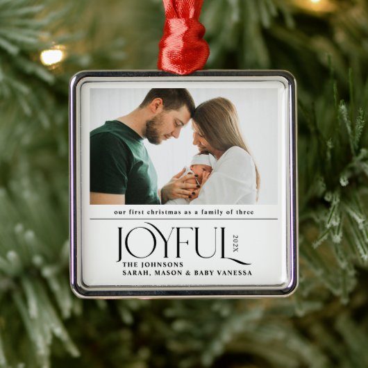 Babys First Christmas Joyful Birth Announcement Metalen Ornament (Boom)