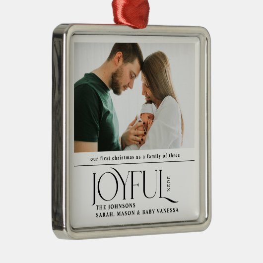 Babys First Christmas Joyful Birth Announcement Metalen Ornament (Rechts)